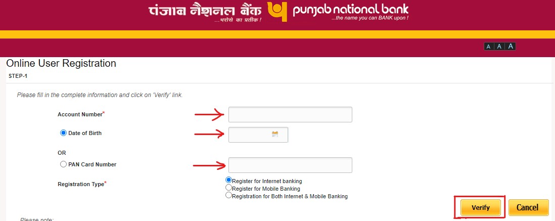 PNB Net Banking Registration